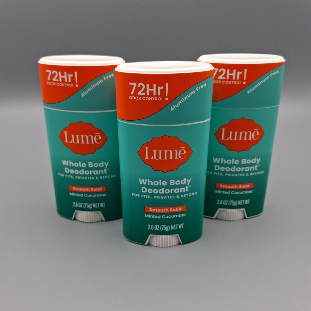 Lot Of 3 - Lume Minted Cucumber Whole Body Deodorant Smooth Solid 72 Hour